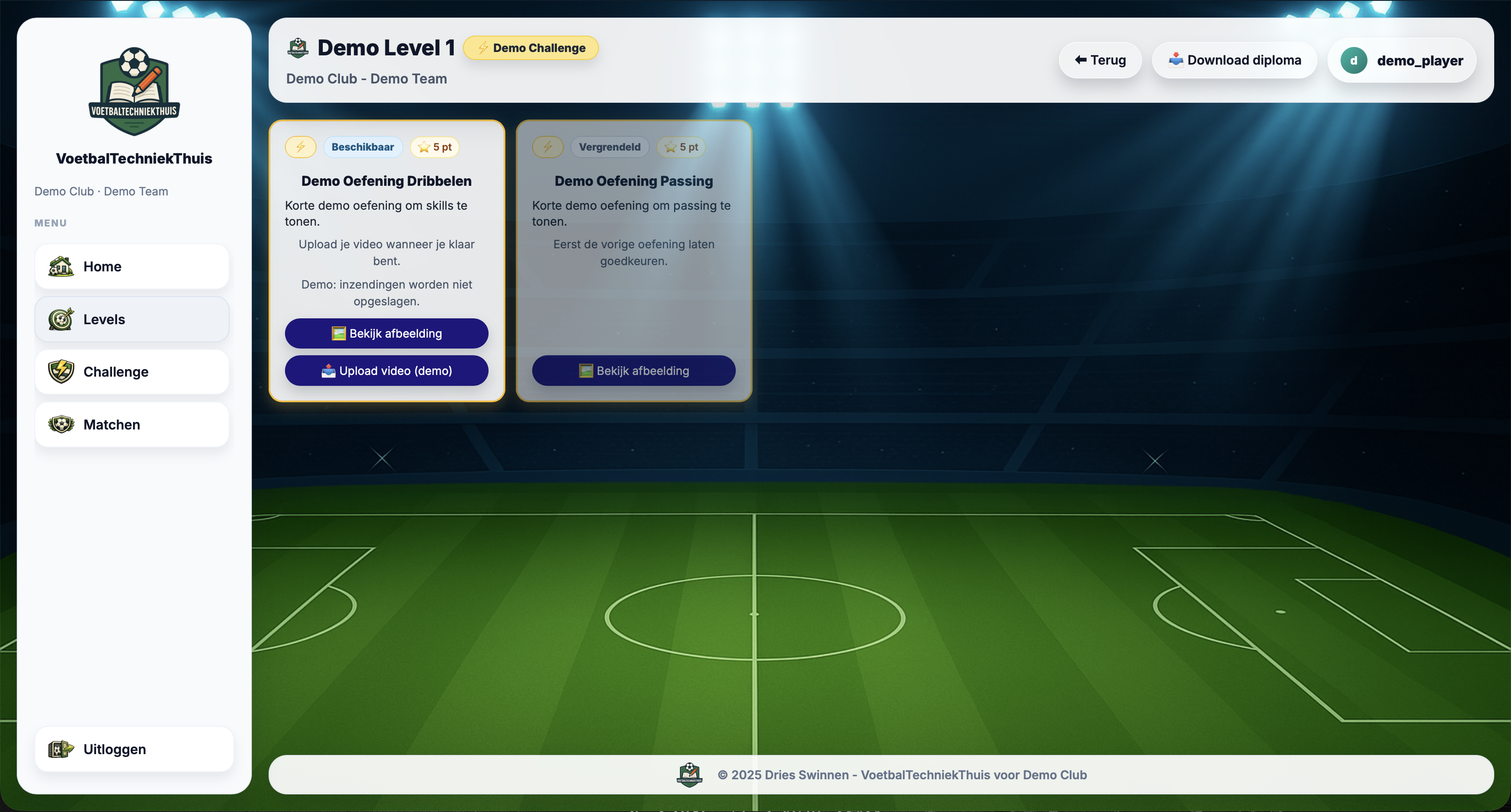 Geanonimiseerde screenshot van speler levels view